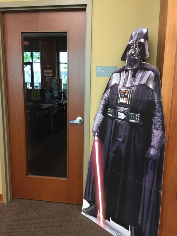 Delafield Library Study area Darth Vadar Cutout