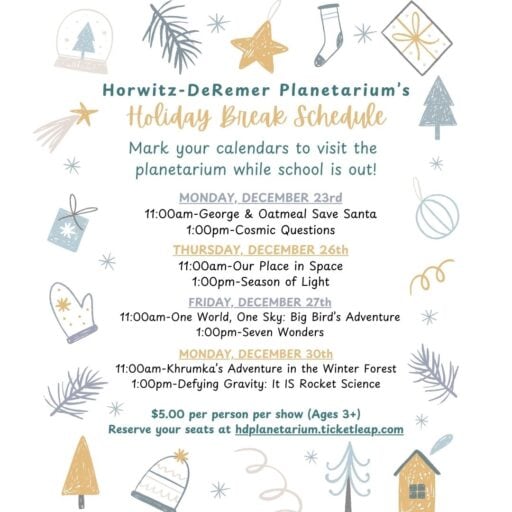 2024 Waukesha Planetarium holiday break schedule social media