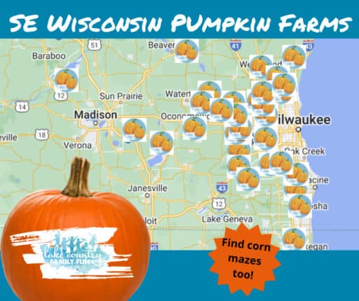 Pumpkin Farms in southeast Wisconsin graphic showing where to find pumpkin patches