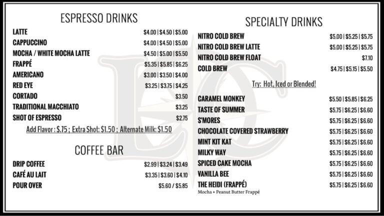 Menomonee Falls Library Coffee Menu